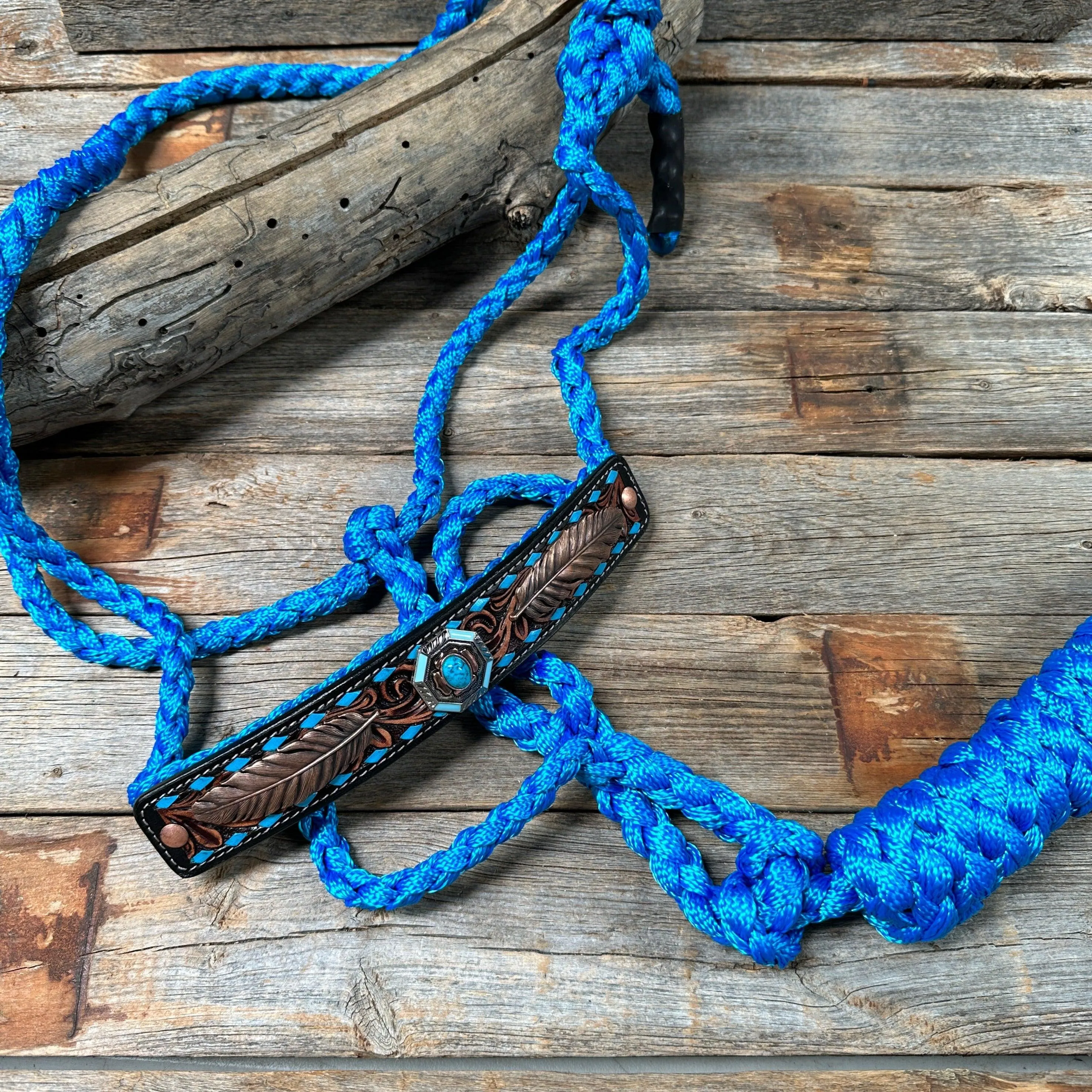 Blue Mule Tape Halter - Feathers and Turquoise #MT214