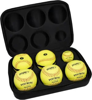 Bownet Pitch Molded Kit Case - Include 6 Genuine Leather Practice Softball Balls - Ultimate Pitchers Training Ball Kit - Slow Pitch and Fastpitch Training Aid, Black
