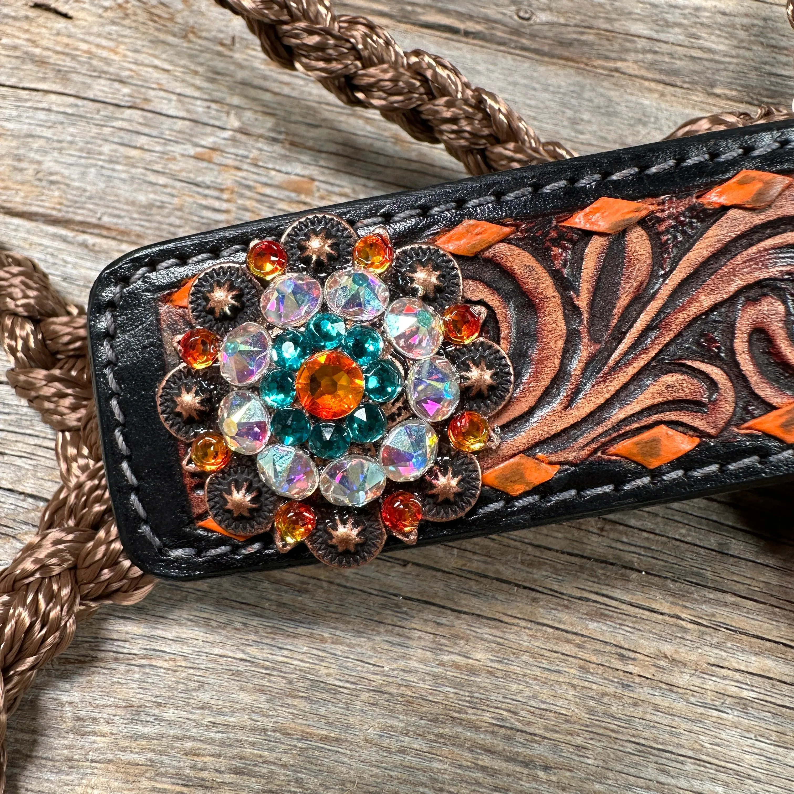 Brown Mule Tape Halter - Orange and Teal #MT218