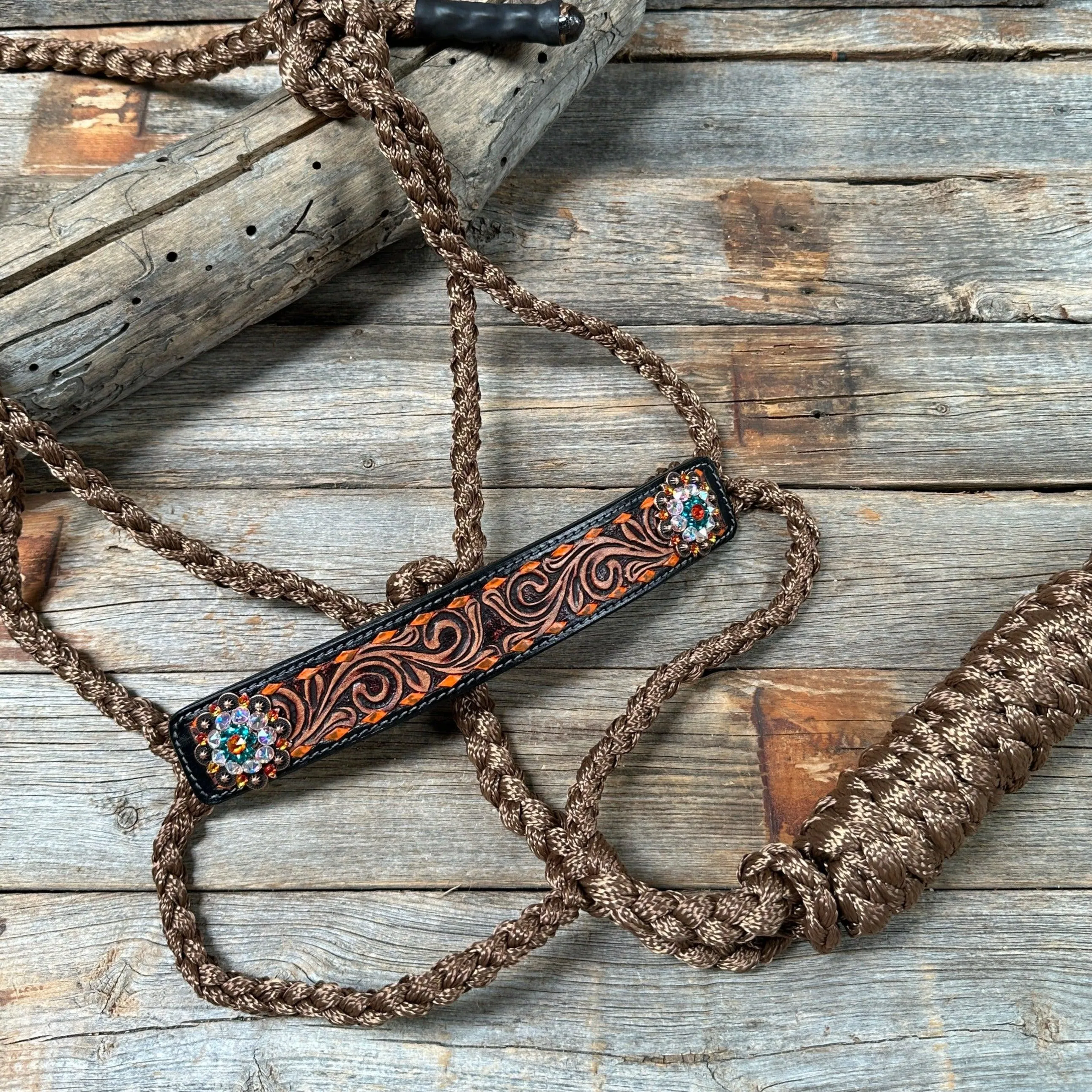 Brown Mule Tape Halter - Orange and Teal #MT218