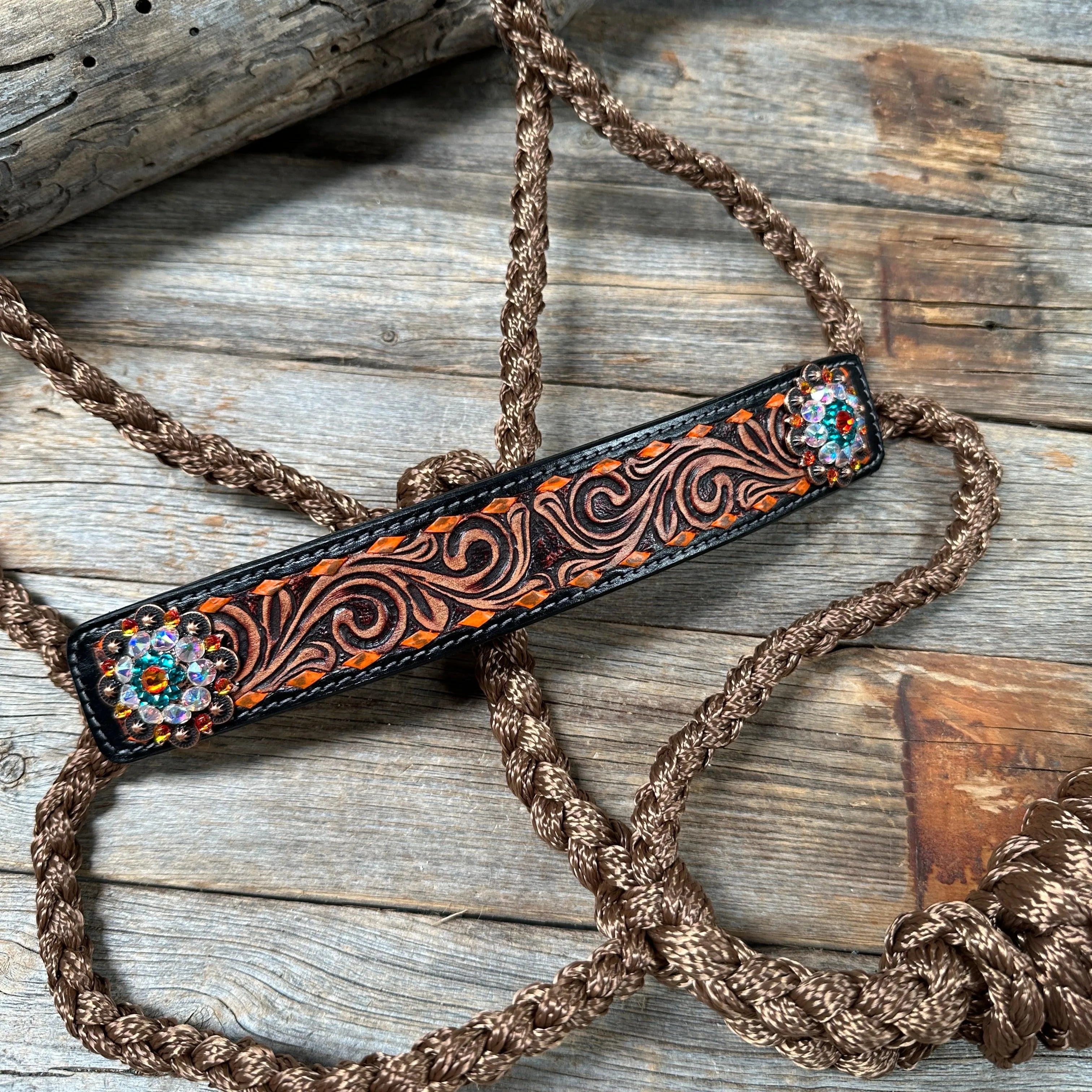 Brown Mule Tape Halter - Orange and Teal #MT218