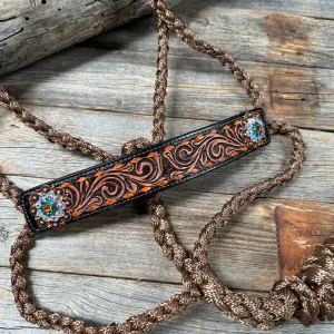 Brown Mule Tape Halter - Orange and Teal #MT218