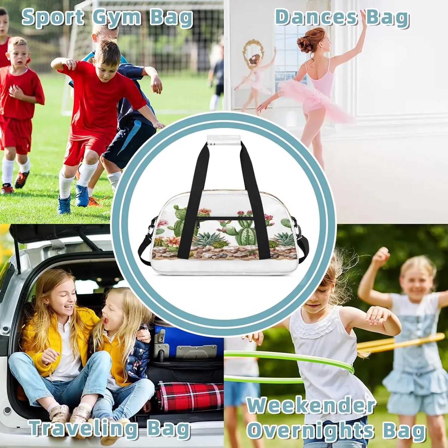 Cacti Succulen Small Gym Bag 18 inch Carry On Duffel Bag for Weekender Travel Sports Workout Yoga Gymnastics Dance Ballet