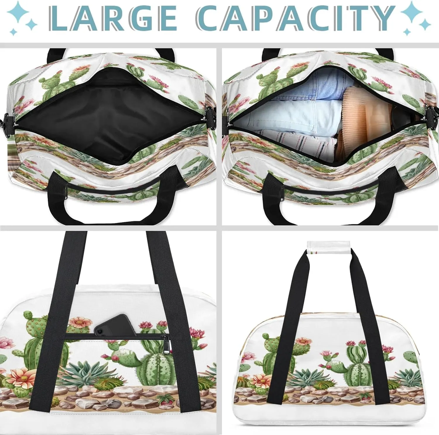 Cacti Succulen Small Gym Bag 18 inch Carry On Duffel Bag for Weekender Travel Sports Workout Yoga Gymnastics Dance Ballet