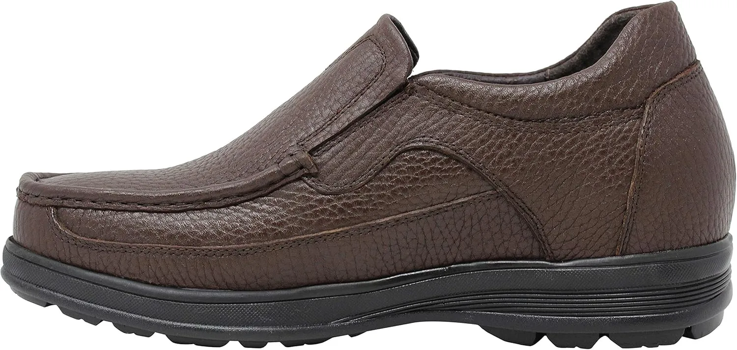 CALTO Men's Invisible Height Increasing Elevator Shoes - Brown Premium Leather Slip-on Lightweight Casual Loafers - 3 Inches Taller - G1827 - Size 10 D(M) US