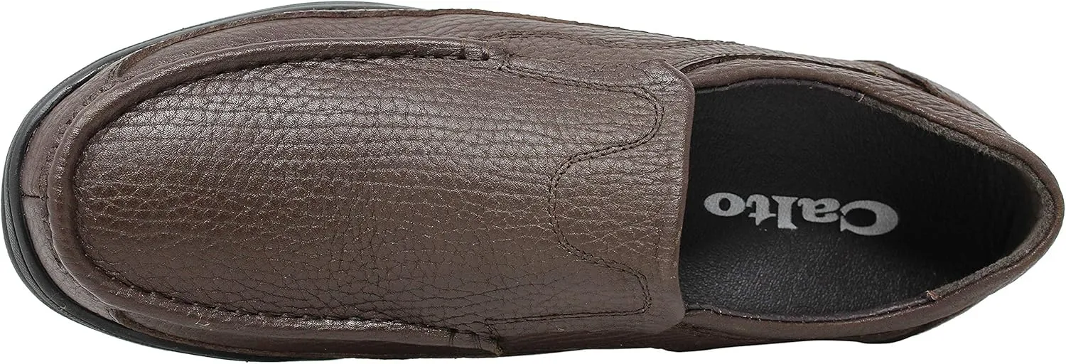 CALTO Men's Invisible Height Increasing Elevator Shoes - Brown Premium Leather Slip-on Lightweight Casual Loafers - 3 Inches Taller - G1827 - Size 10 D(M) US