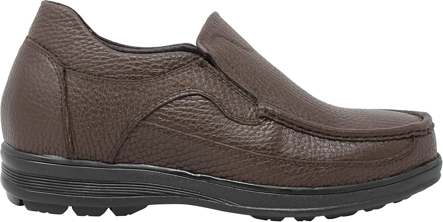 CALTO Men's Invisible Height Increasing Elevator Shoes - Brown Premium Leather Slip-on Lightweight Casual Loafers - 3 Inches Taller - G1827 - Size 10 D(M) US
