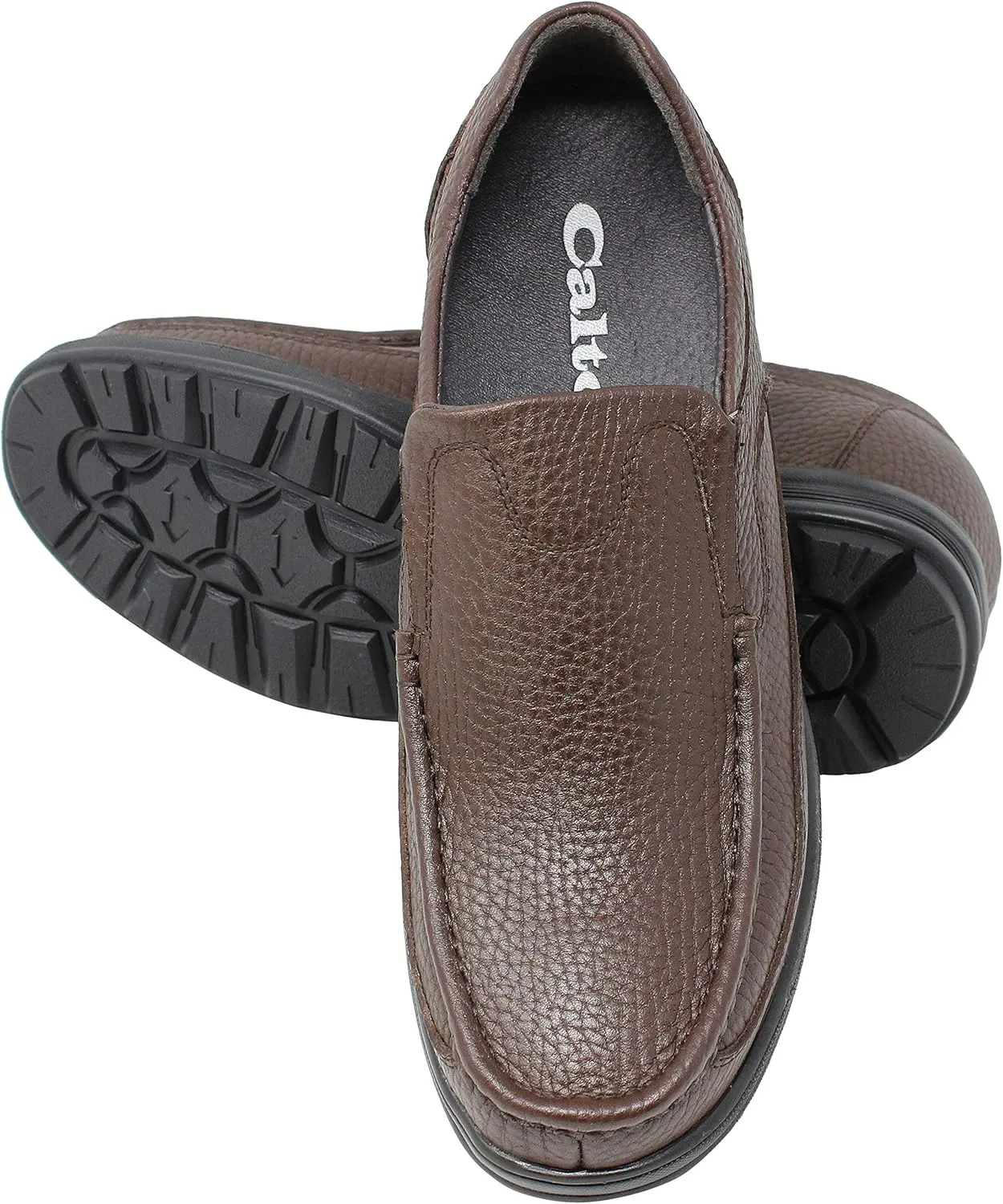 CALTO Men's Invisible Height Increasing Elevator Shoes - Brown Premium Leather Slip-on Lightweight Casual Loafers - 3 Inches Taller - G1827 - Size 10 D(M) US