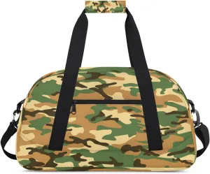 Camo Army Gym Bag for Women Men, Sports Travel Duffel Bag Lightweight Workout Bag Carry On Overnight Weekender Bag