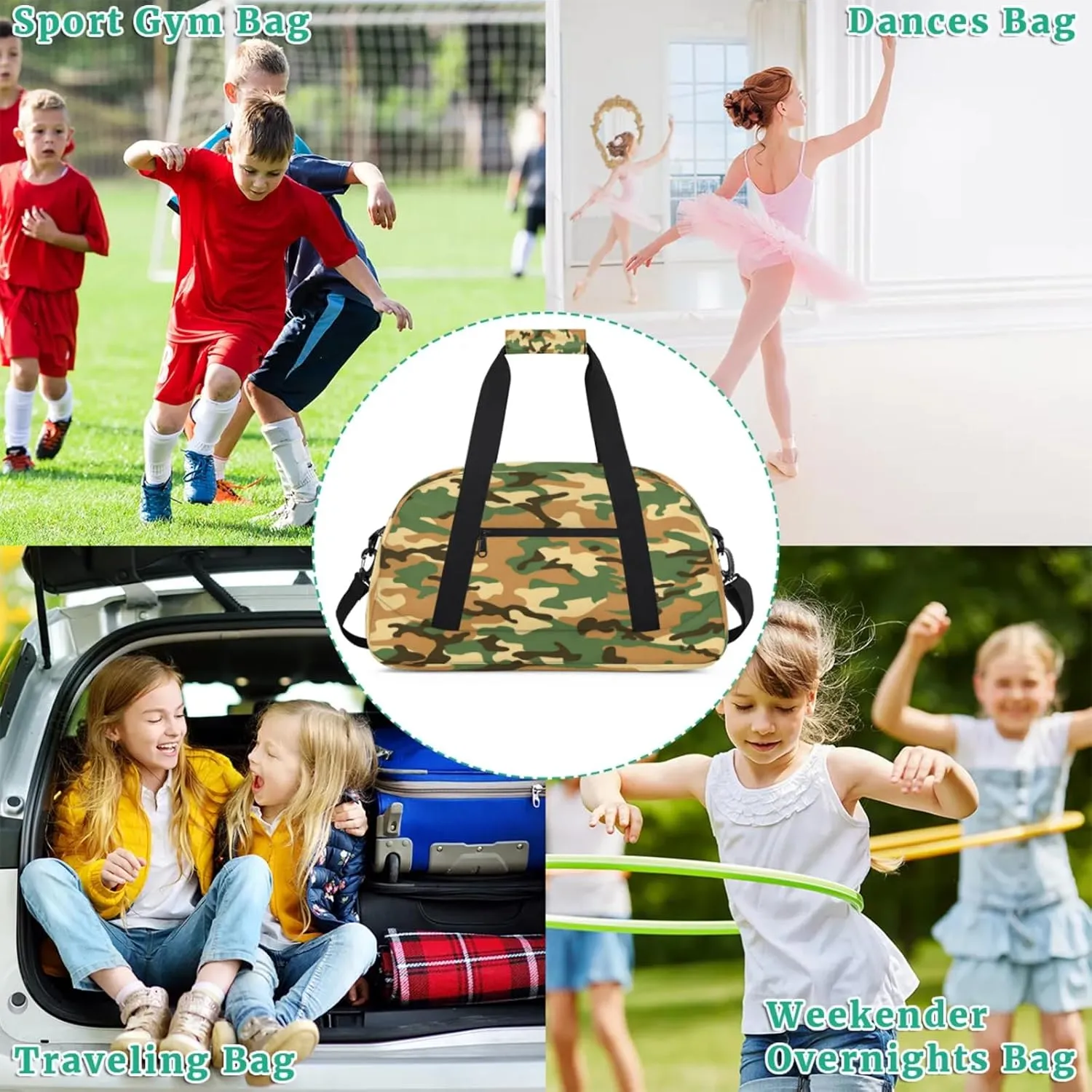 Camo Army Gym Bag for Women Men, Sports Travel Duffel Bag Lightweight Workout Bag Carry On Overnight Weekender Bag