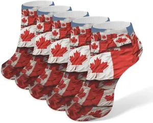 Canadian Flag Ankle Socks for Men & Women, 5 Pairs Breathable Soft Low Cut Socks, Stretch Sweat Wicking Sox