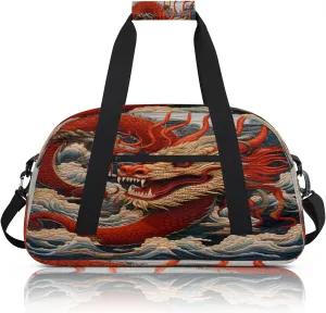 Chinese Dragon Small Gym Bag 18 inch Carry On Duffel Bag for Weekender Travel Sports Workout Yoga Gymnastics Dance Ballet