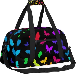 Colorful Butterfly 18 inch Small Gym Bag for Women and Men, Lightweight Carry On Weekender Bag Mini Duffel Bag for Travel Sports Workout