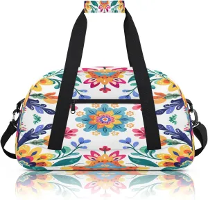 Colorful Floral Summer Flowers Small Gym Bag 18 inch Carry On Duffel Bag for Weekender Travel Sports Workout Yoga Gymnastics Dance Ballet