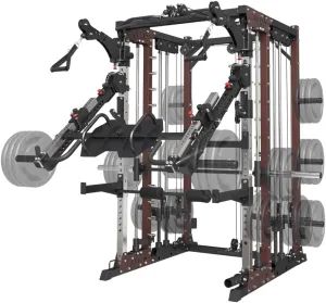 Commercial smithMachine with Smith Bar, 4000LB Power Cage Squat Rack with Lever Arm, Leg Press, LAT Pull Down System, Multi-Function Linear Bearing Cable Crossover Machine for Home Gym