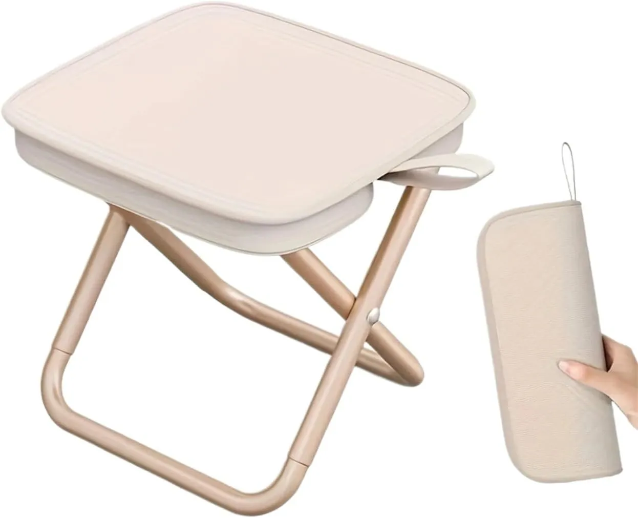Compact Square Iron Folding Stool - Adjustable Zipper, Portable, Lightweight, and Durable for Outdoor Camping, Fishing, and Back(B)