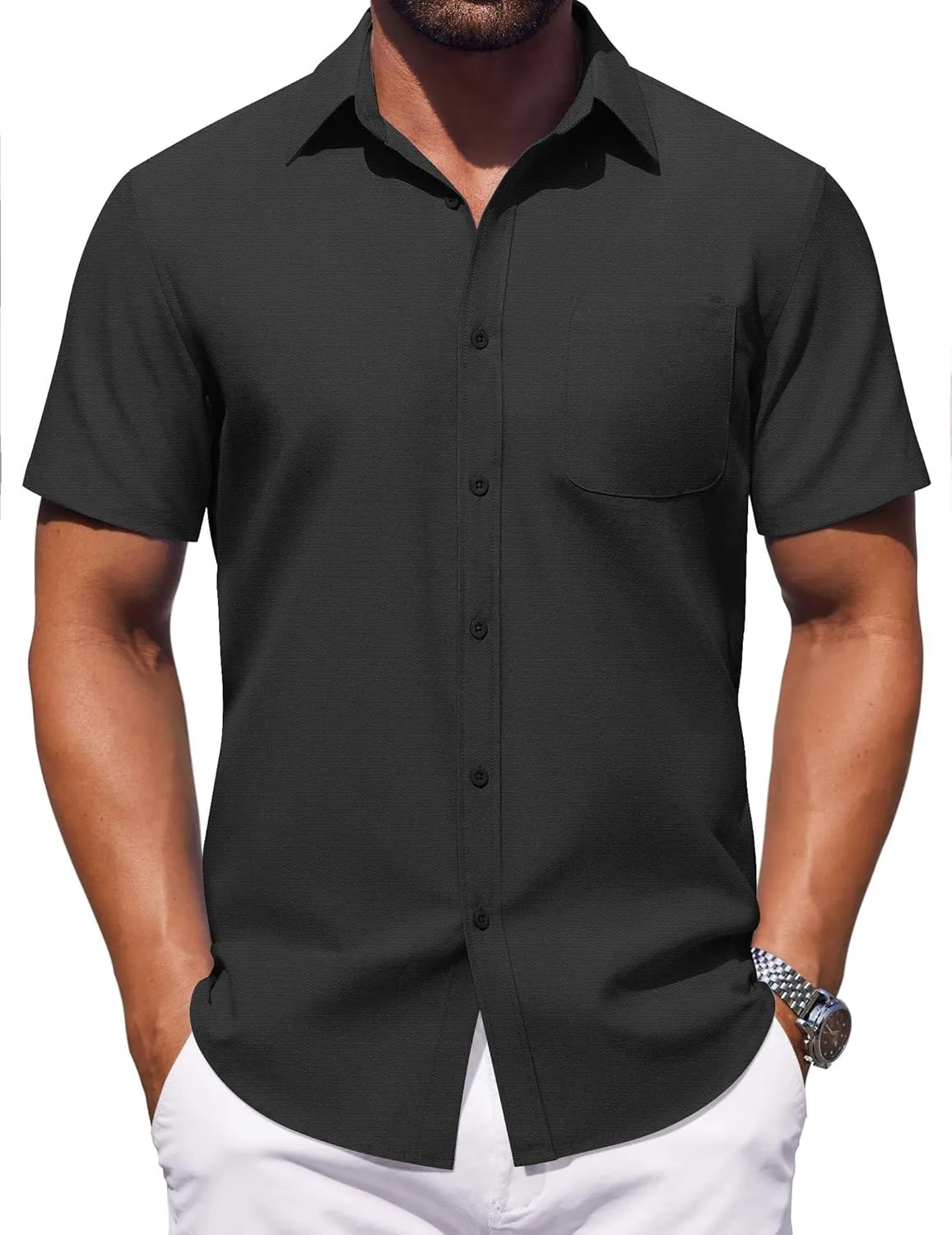 COOFANDY Mens Button Down Short Sleeve Shirt Casual Dress Shirt Untucked Summer Shirts with Pocket