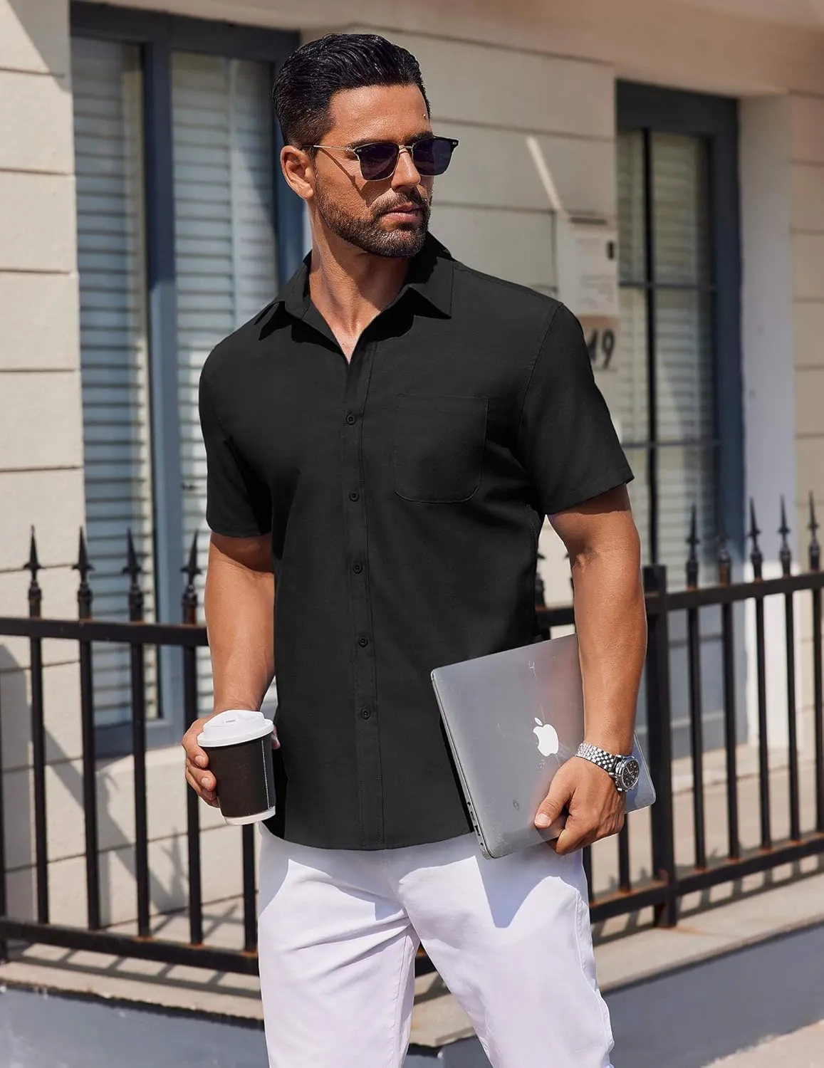 COOFANDY Mens Button Down Short Sleeve Shirt Casual Dress Shirt Untucked Summer Shirts with Pocket