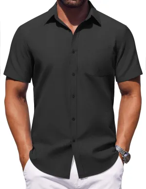 COOFANDY Mens Button Down Short Sleeve Shirt Casual Dress Shirt Untucked Summer Shirts with Pocket