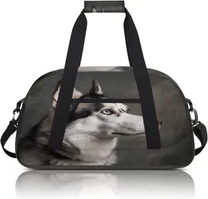 Cool Husky Dog Small Gym Bag 18 inch Carry On Duffel Bag for Weekender Travel Sports Workout Yoga Gymnastics Dance Ballet
