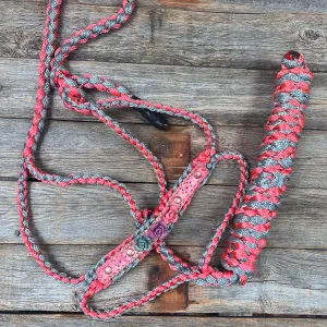 Coral and Grey Mule Tape Halter - Pastel Roses #MT235