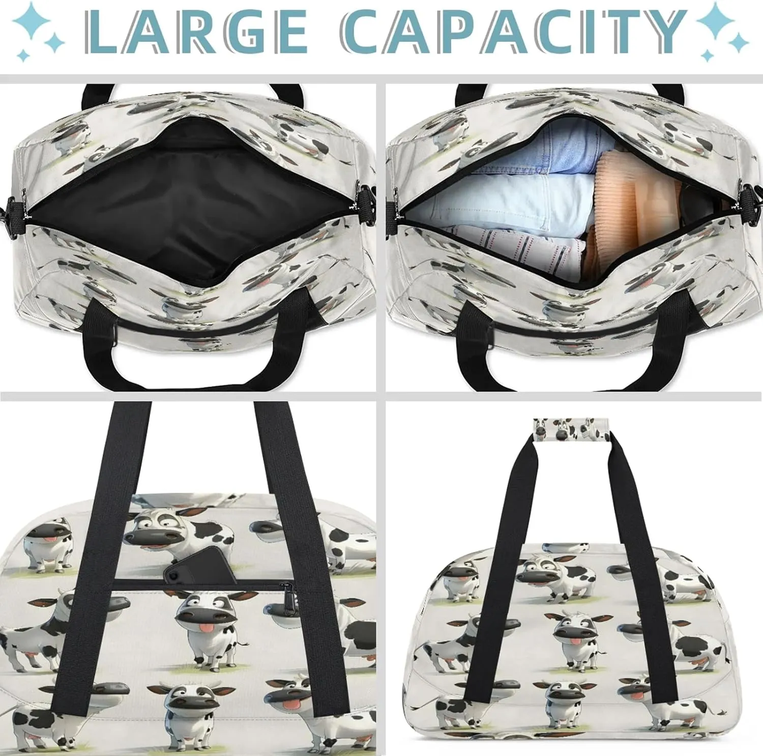 Cow Farm Animal Small Gym Bag 18 inch Carry On Duffel Bag for Weekender Travel Sports Workout Yoga Gymnastics Dance Ballet