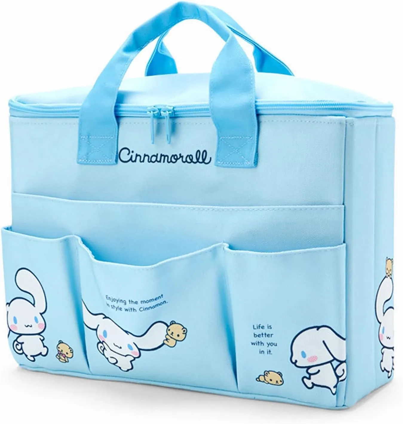 Cute Canvas Tote Bag, 4-Pockets Utility Sturdy Handbag with Top Zipper Closure, Gift for Working Women