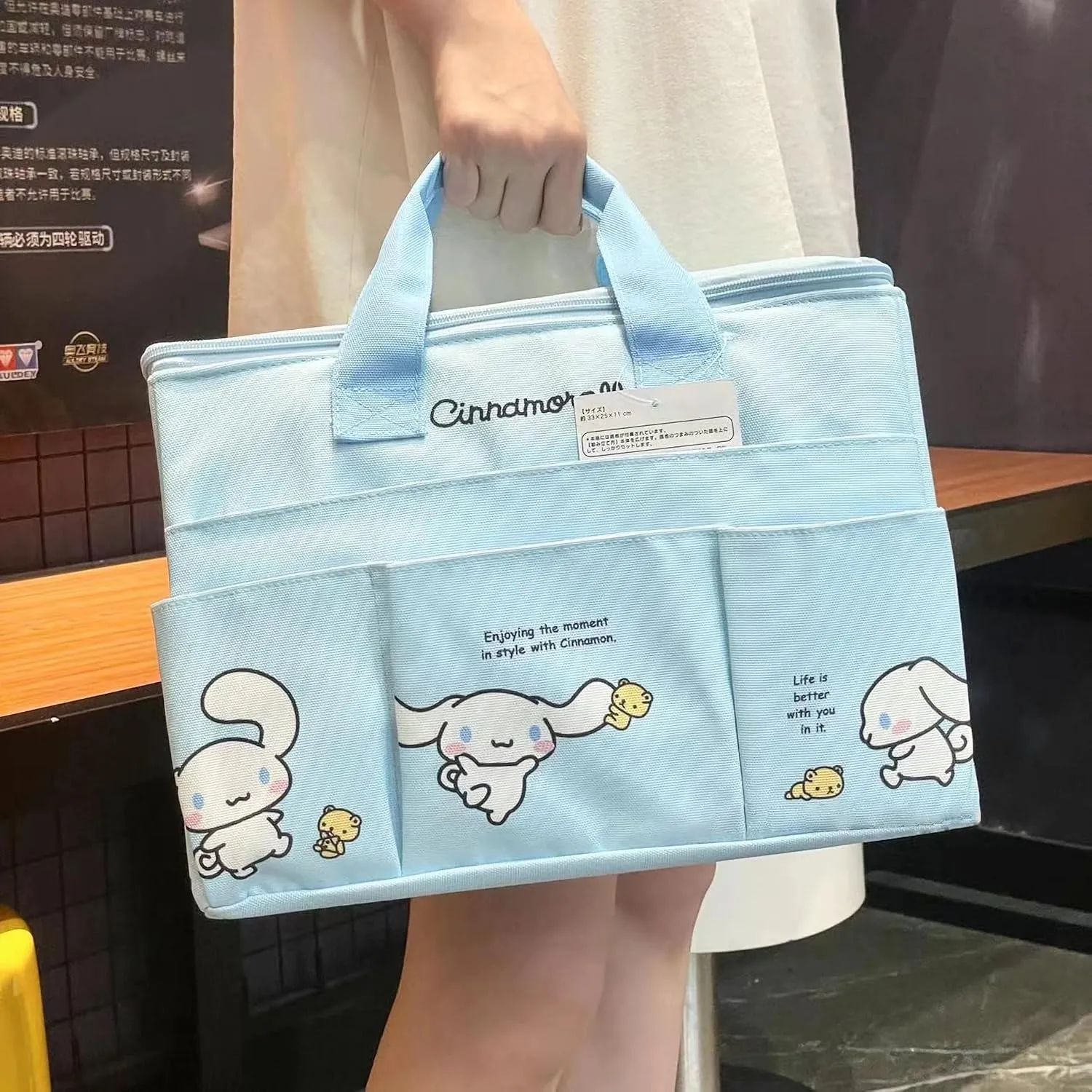 Cute Canvas Tote Bag, 4-Pockets Utility Sturdy Handbag with Top Zipper Closure, Gift for Working Women