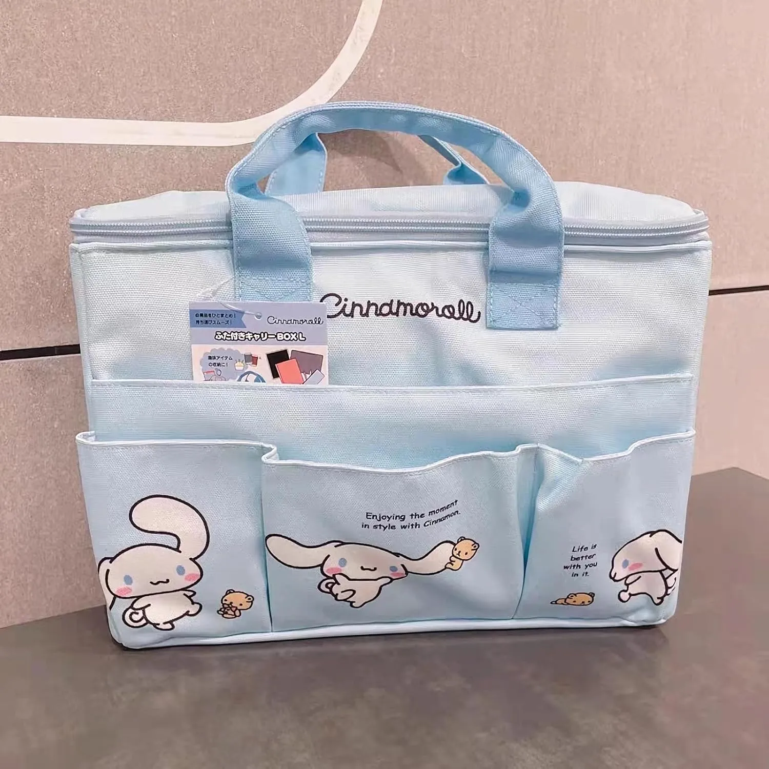 Cute Canvas Tote Bag, 4-Pockets Utility Sturdy Handbag with Top Zipper Closure, Gift for Working Women