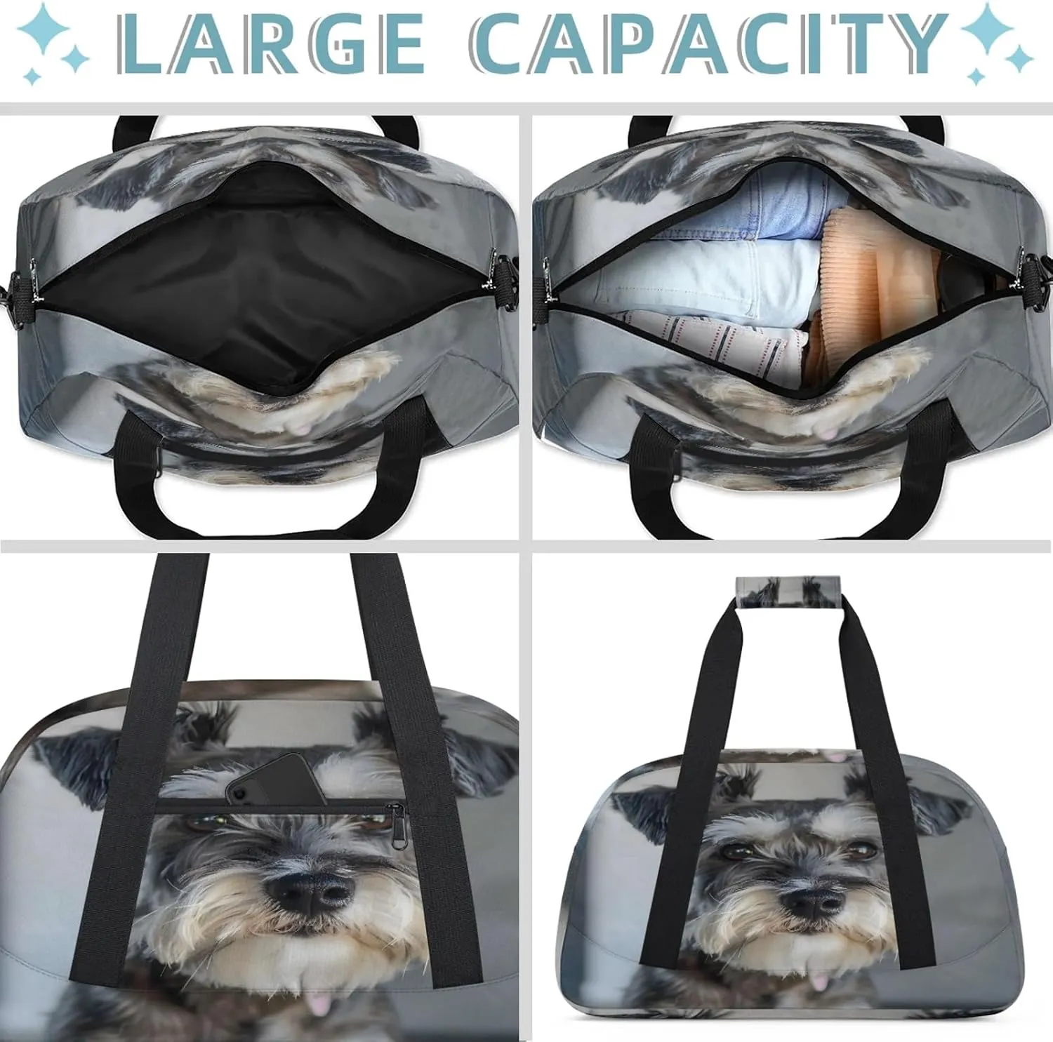 Cute Schnauzer Dog Small Gym Bag 18 inch Carry On Duffel Bag for Weekender Travel Sports Workout Yoga Gymnastics Dance Ballet