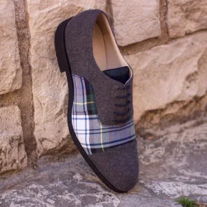 DapperFam Rafael in Tartan / Dark Grey / Dark Brown Men's Sartorial & Flannel & Italian Leather Oxford