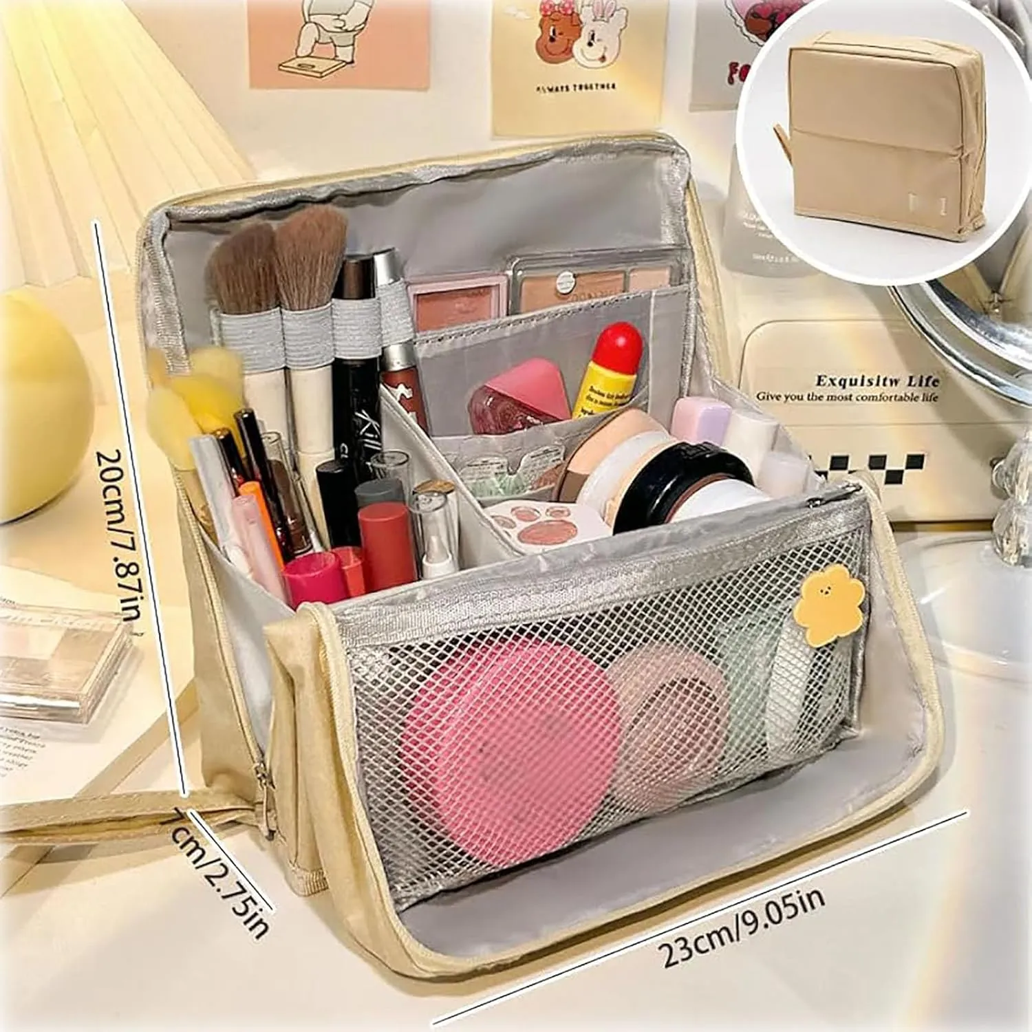 Doresty Makeup Bag, Doresty Standing Makeup Bag, Multi-Purpose Large Capacity Oxford Cloth Standing Makeups Bags, with Compartments, Toiletry Bag for Girls Women (Gray)