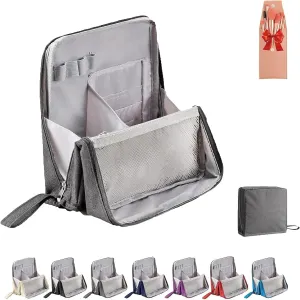 Doresty Makeup Bag, Doresty Standing Makeup Bag, Multi-Purpose Large Capacity Oxford Cloth Standing Makeups Bags, with Compartments, Toiletry Bag for Girls Women (Gray)