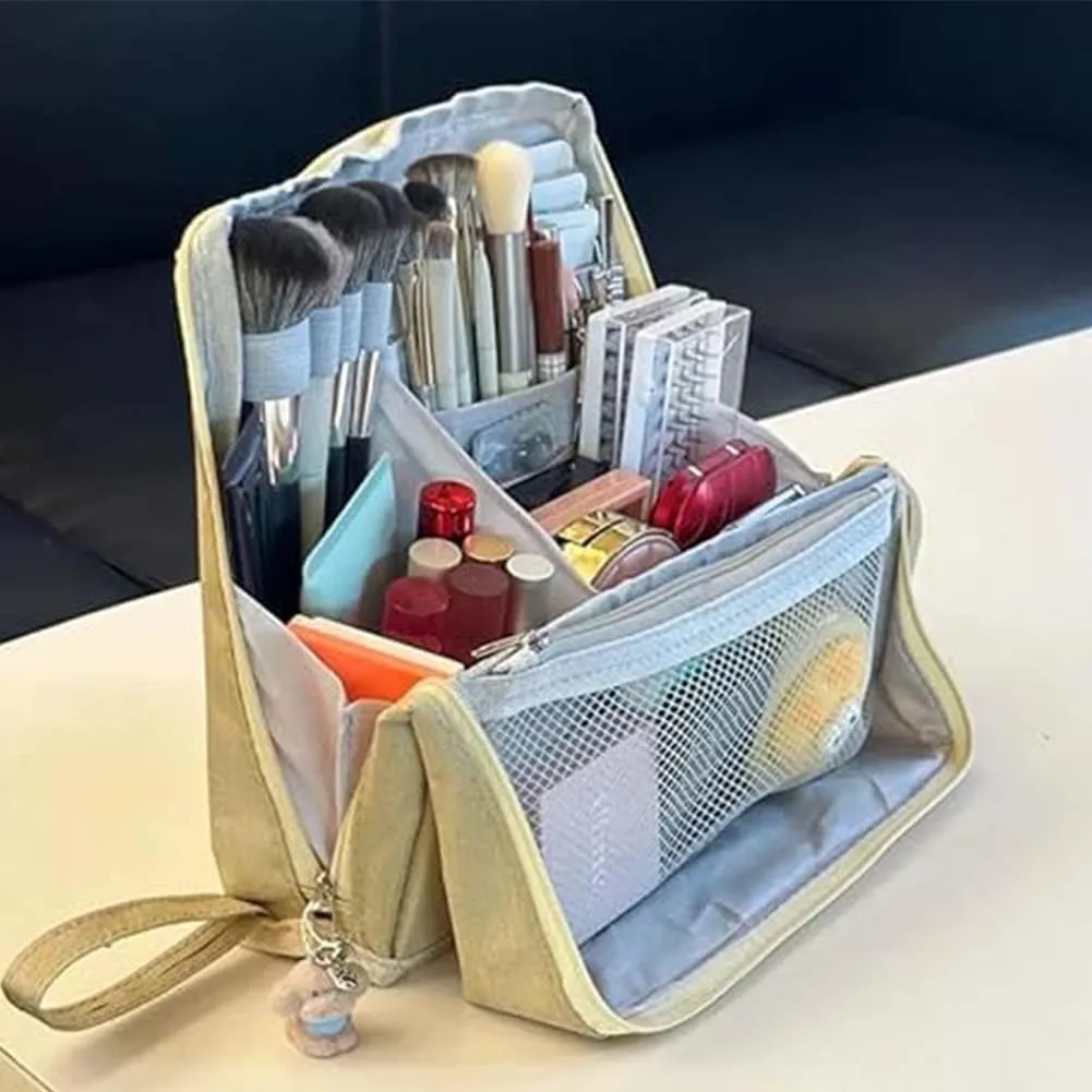 Doresty Makeup Bag Large, Doresty Makeup Bag Set, Upright Cosmetic Organizer – Portable, Large Capacity, Portable Vertical Opening Cosmetic Organizer with Compartments (Gray)