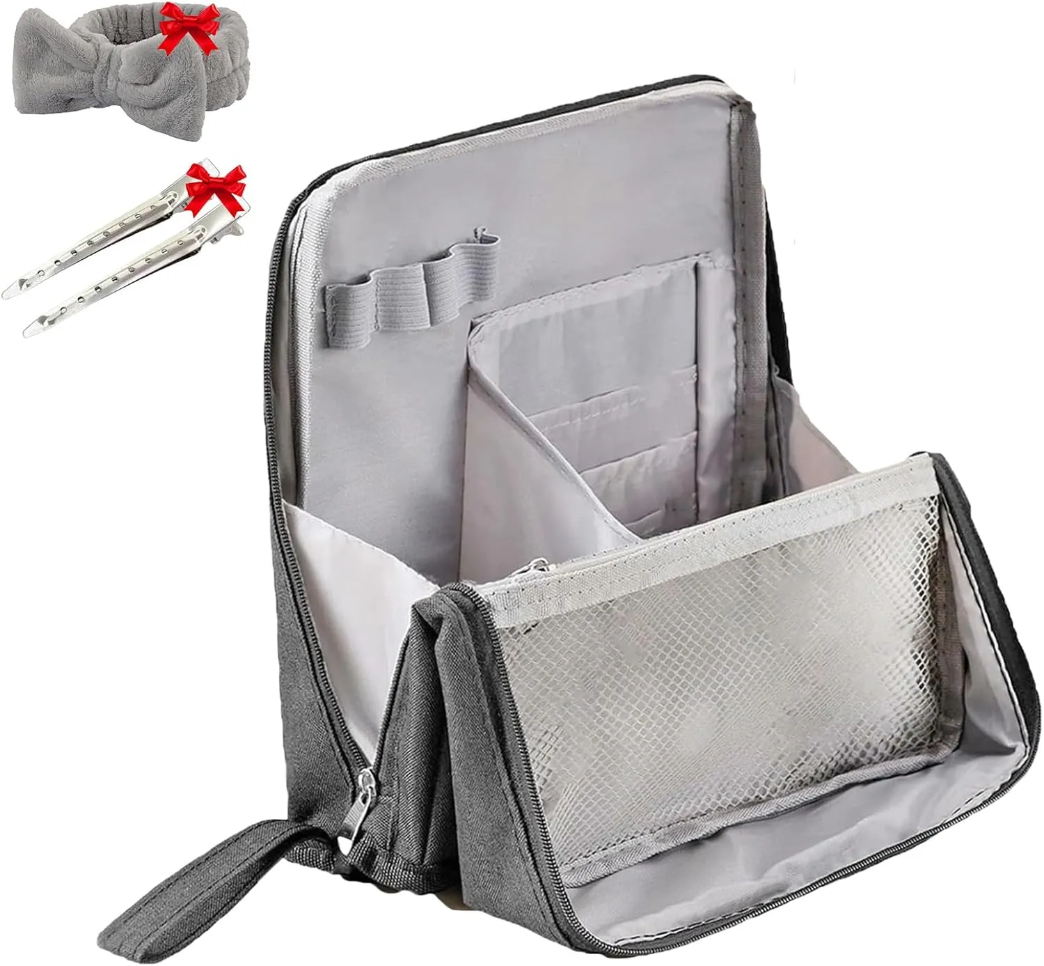 Doresty Makeup Bag Large, Doresty Makeup Bag Set, Upright Cosmetic Organizer – Portable, Large Capacity, Portable Vertical Opening Cosmetic Organizer with Compartments (Gray)