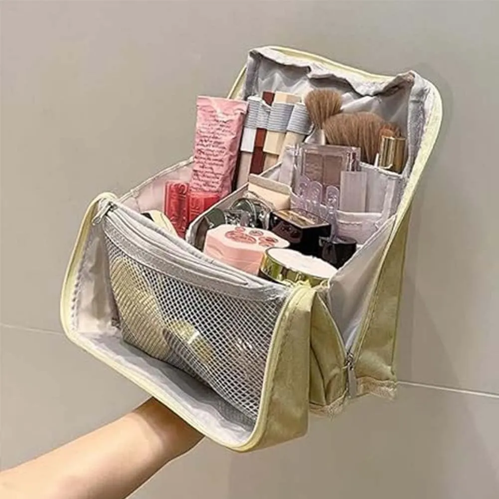 Doresty Makeup Bag Large, Doresty Makeup Bag Set, Upright Cosmetic Organizer – Portable, Large Capacity, Portable Vertical Opening Cosmetic Organizer with Compartments (Gray)
