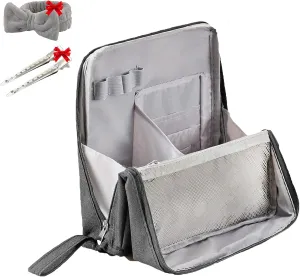 Doresty Makeup Bag Large, Doresty Makeup Bag Set, Upright Cosmetic Organizer – Portable, Large Capacity, Portable Vertical Opening Cosmetic Organizer with Compartments (Gray)