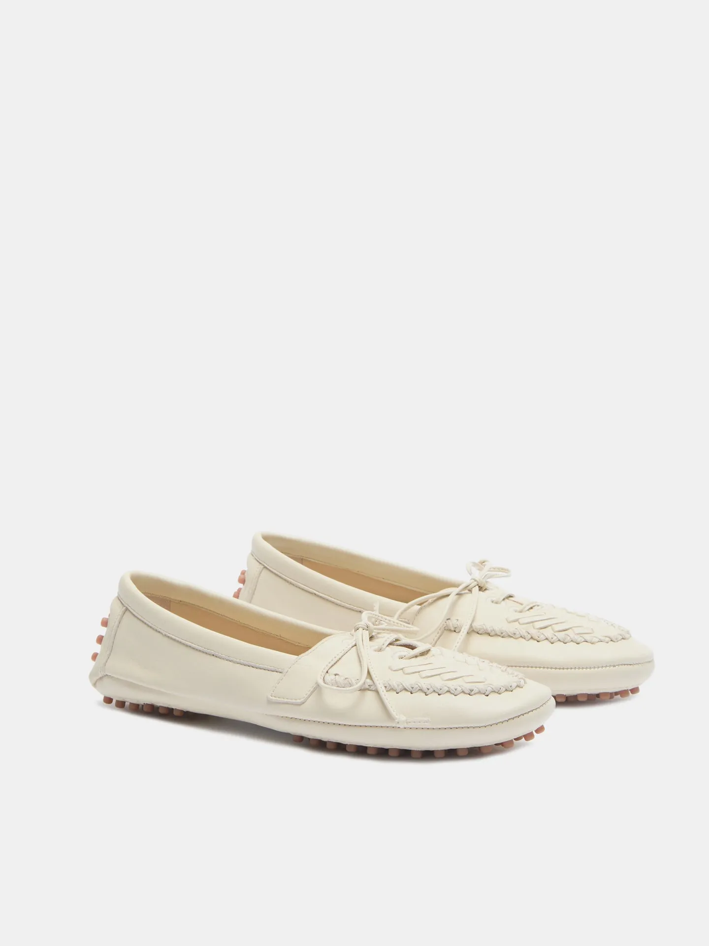 Driver Moccasin / Ecru Leather Embroidered
