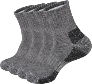 ECOEY Men's Merino Wool Cushioned Hiking Trekking Socks 4 Pairs, Quarter Length with Moisture Wicking