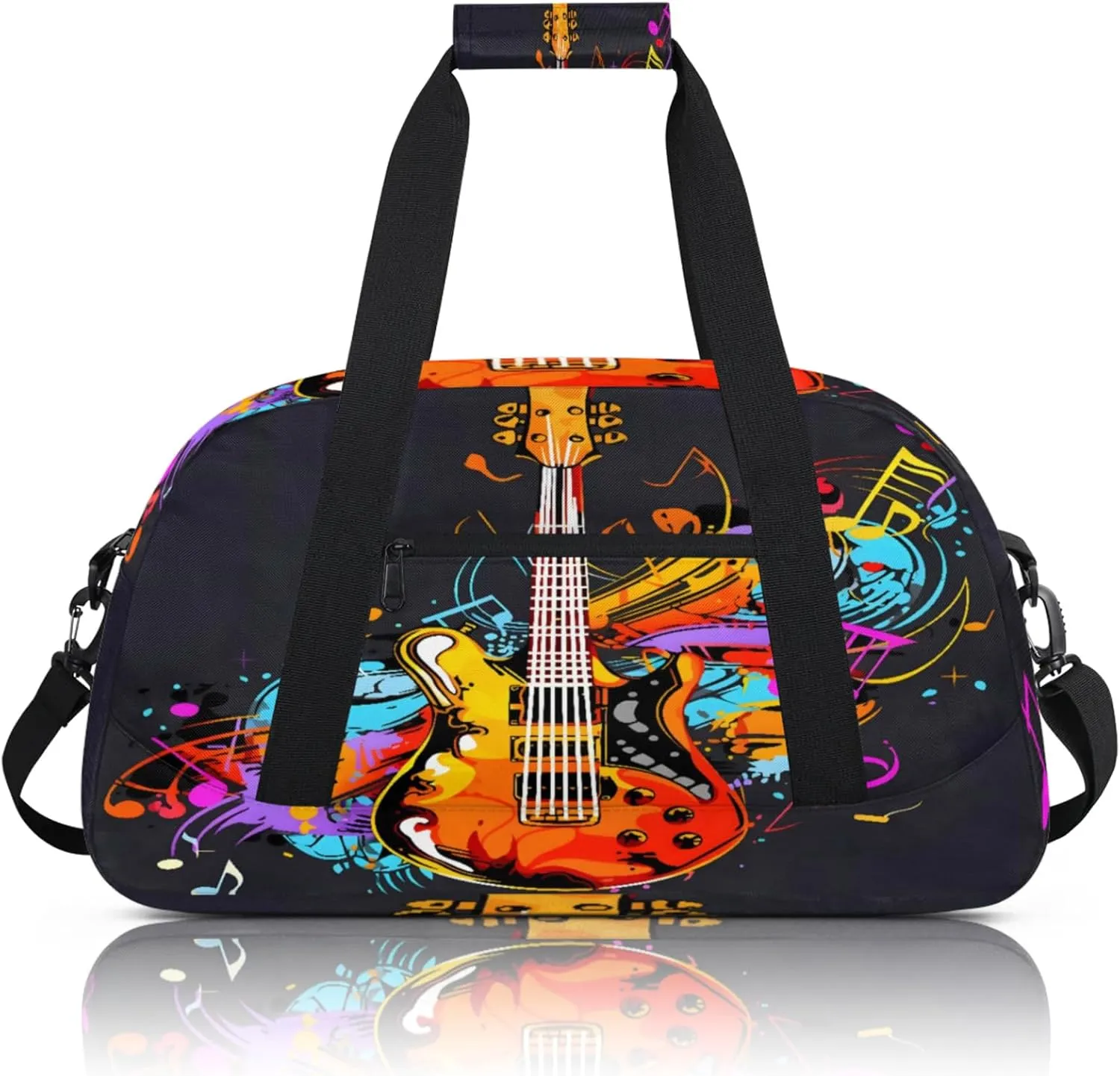 Electric Guitar Music Theme Small Gym Bag 18 inch Carry On Duffel Bag for Weekender Travel Sports Workout Yoga Gymnastics Dance Ballet