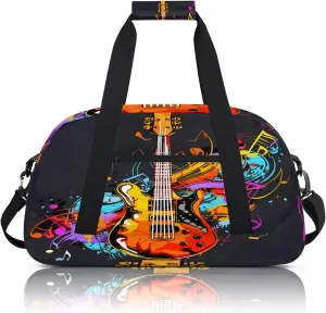 Electric Guitar Music Theme Small Gym Bag 18 inch Carry On Duffel Bag for Weekender Travel Sports Workout Yoga Gymnastics Dance Ballet