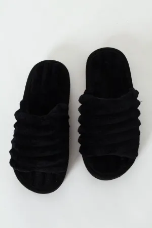 Eva Ribbed Single Band Mule Slipper - Black