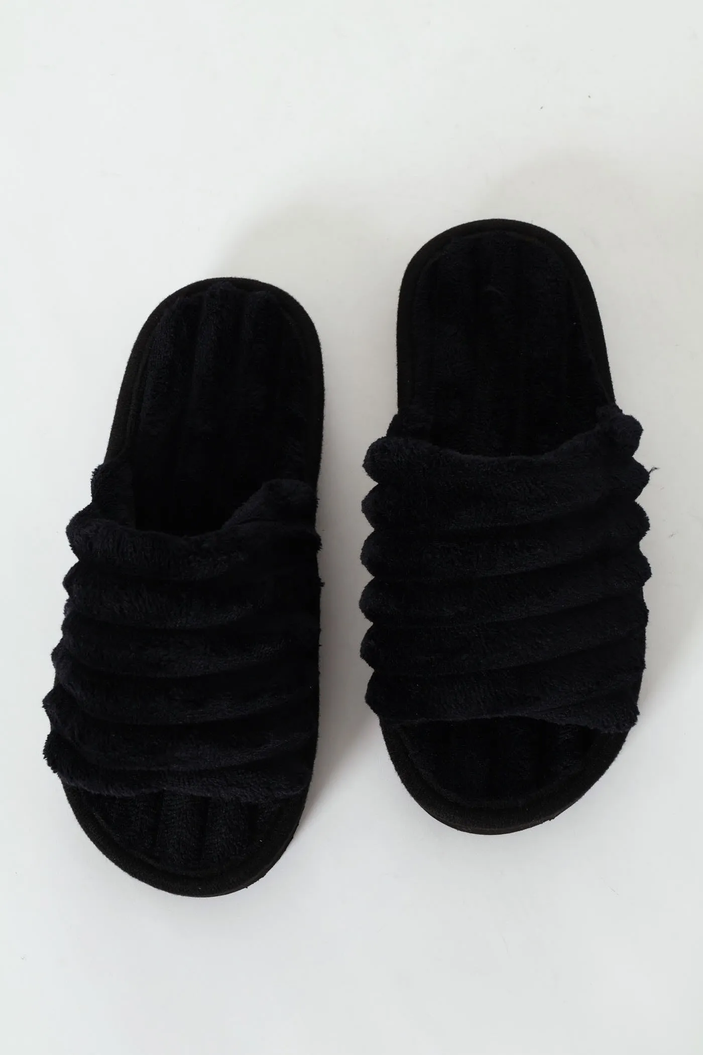Eva Ribbed Single Band Mule Slipper - Black