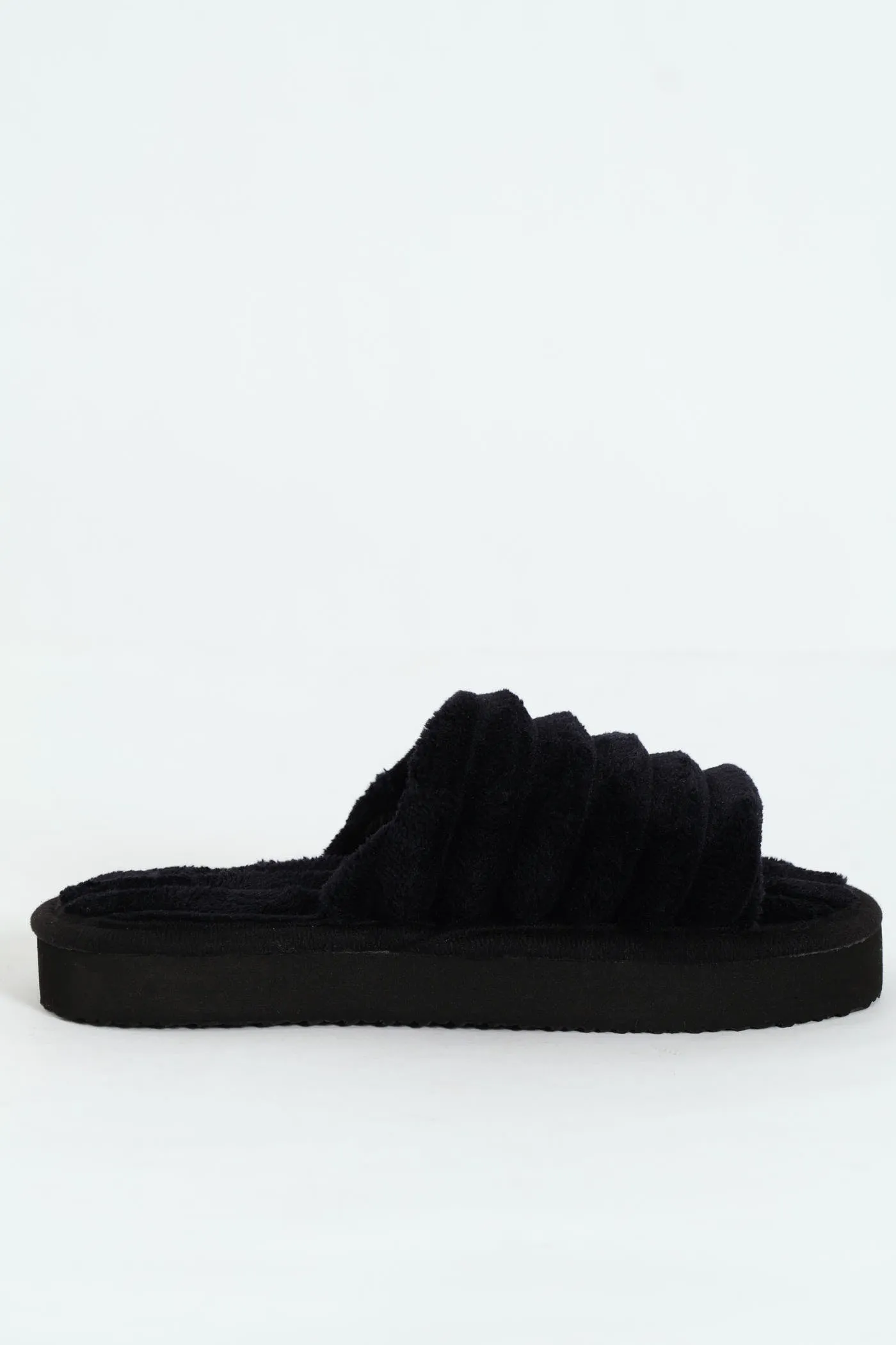 Eva Ribbed Single Band Mule Slipper - Black