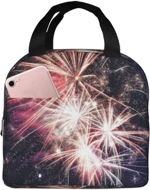 Explosion Firework Print All-Day General Purpose Insulated Lunch Tote Bag Smooth Zipper Ensure Use Facilitate