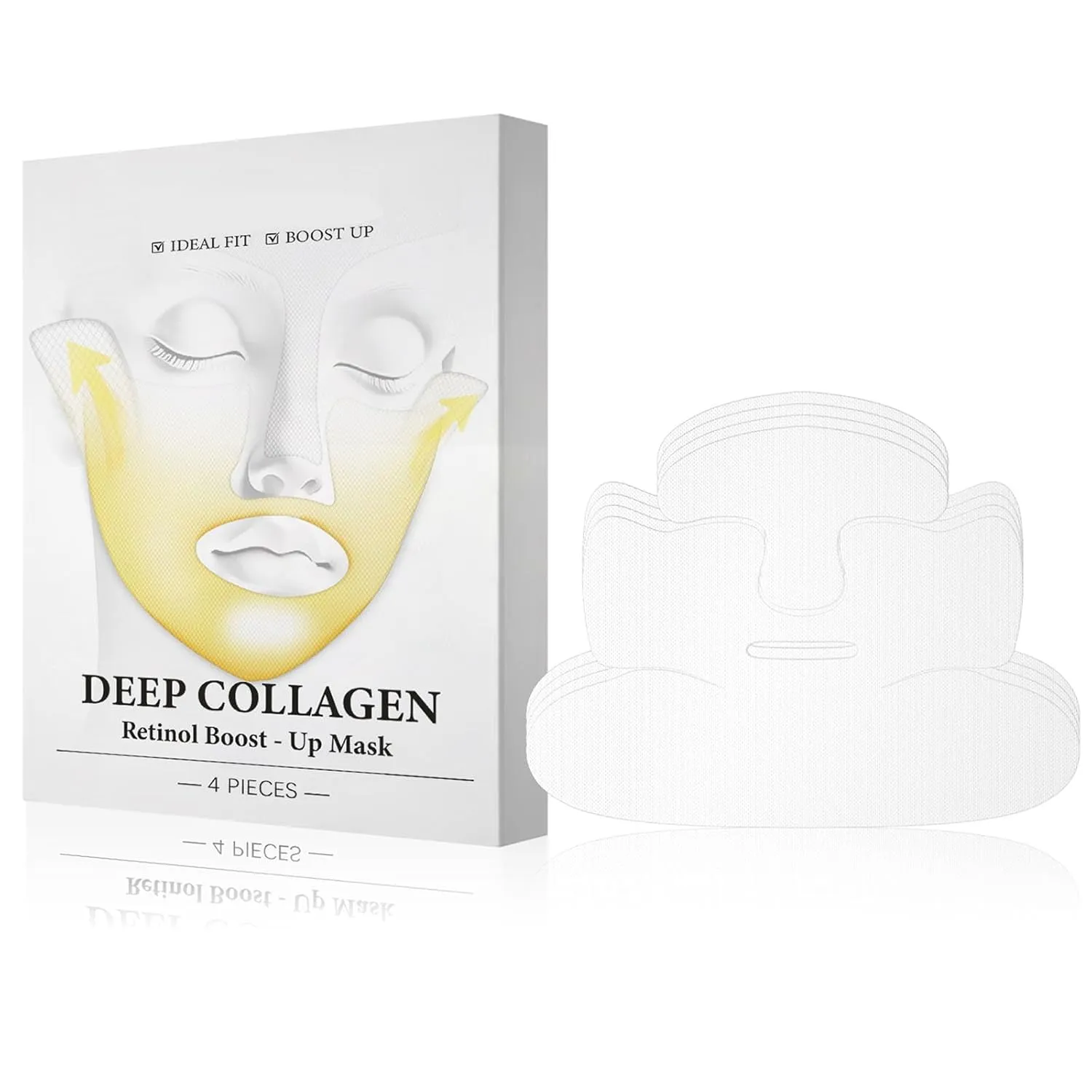 Facelift Collagen Mask - Korea's Face Waist Trainer, 3-In-1 Bluile Collagen Retinol Lift-Up Mask with Chin Strap, Deep Collagen Retinol Boost Up Masks, V-Line Lift (4Pcs)