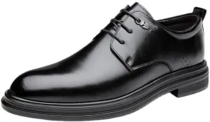 Fashionable Men's Dress Brogue Luxury Formal Business Lace-up Leather Shoes Round Toe Platform Height Increase Oxford