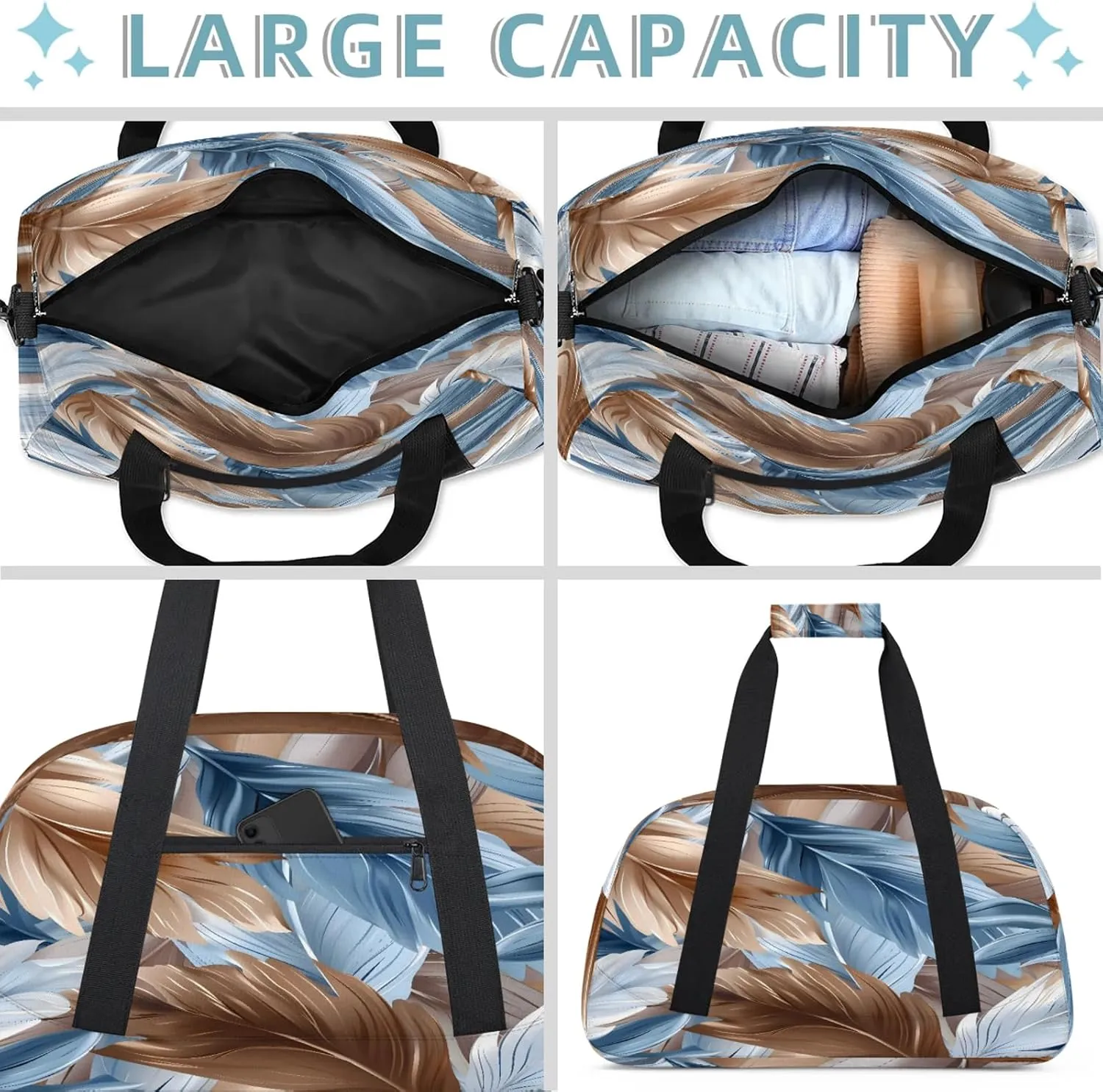 Feather Animal Feather Small Gym Bag 18 inch Carry On Duffel Bag for Weekender Travel Sports Workout Yoga Gymnastics Dance Ballet