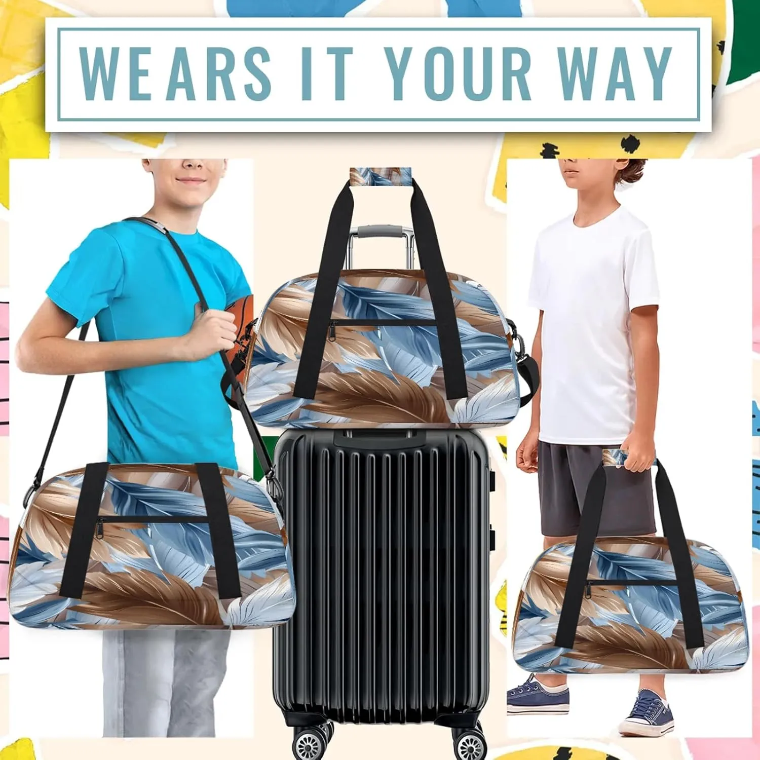Feather Animal Feather Small Gym Bag 18 inch Carry On Duffel Bag for Weekender Travel Sports Workout Yoga Gymnastics Dance Ballet