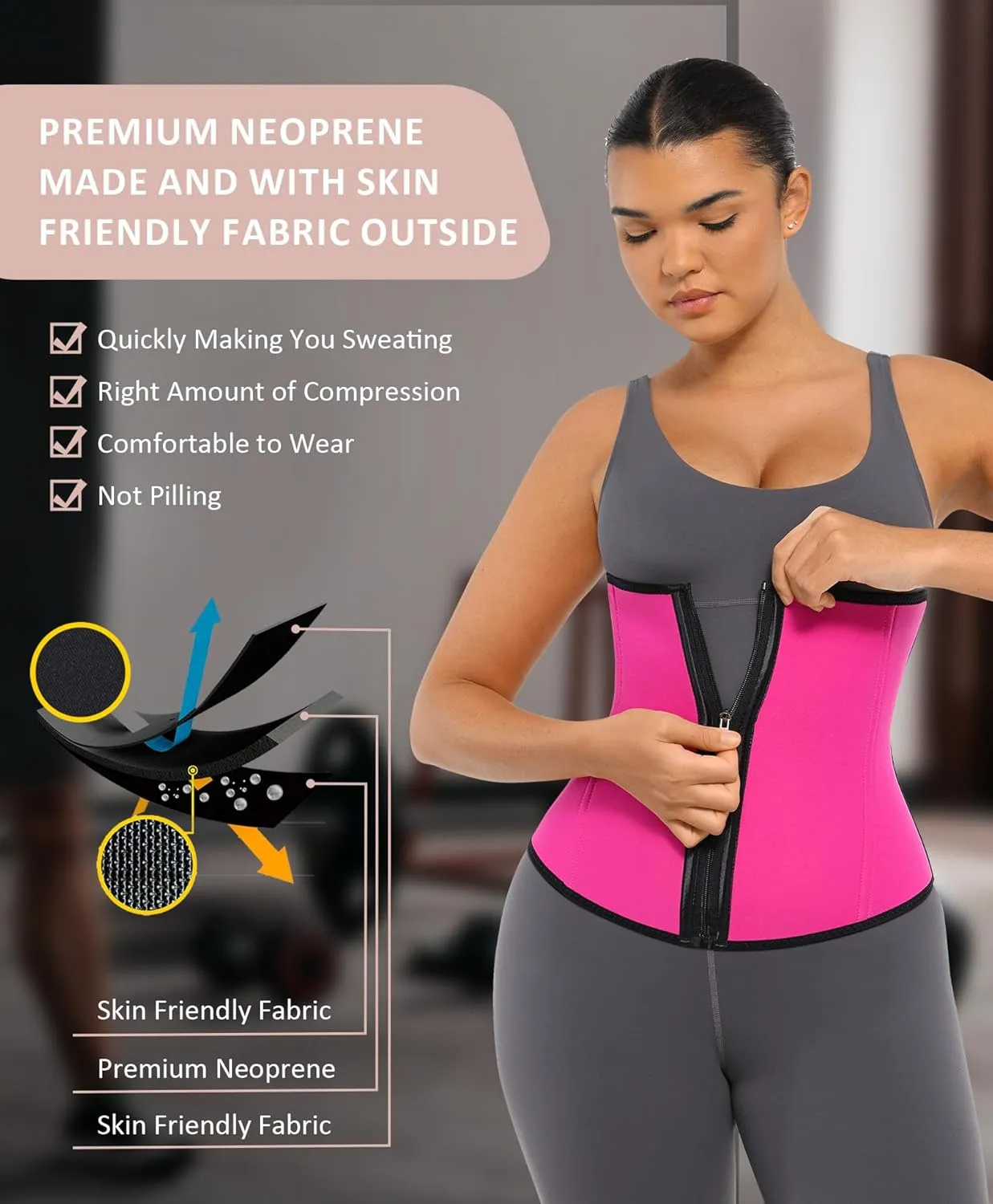FeelinGirl Waist Trainer for Women Belly Fat Long Torso Sauna Workout 2 Belt With Zipper 7 Steel Bones Corset